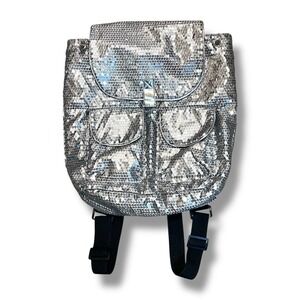 Silver‎ Sequined Backpack with Front Pockets